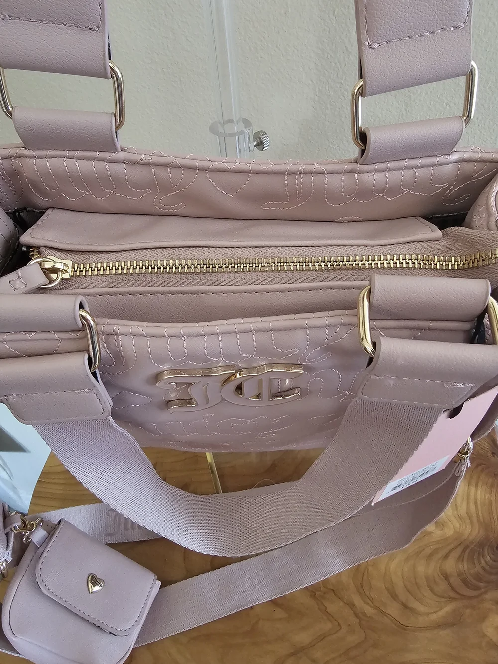 Juicy Couture Pink Quilted Tote Bag with Crossbody Strap - Picture 5 of 7